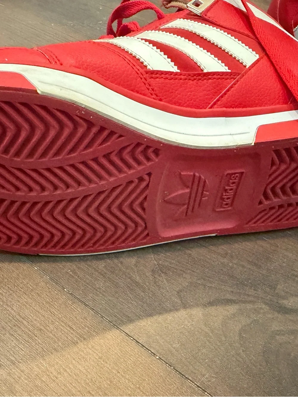 adidas Red and White High-Top Sneakers
